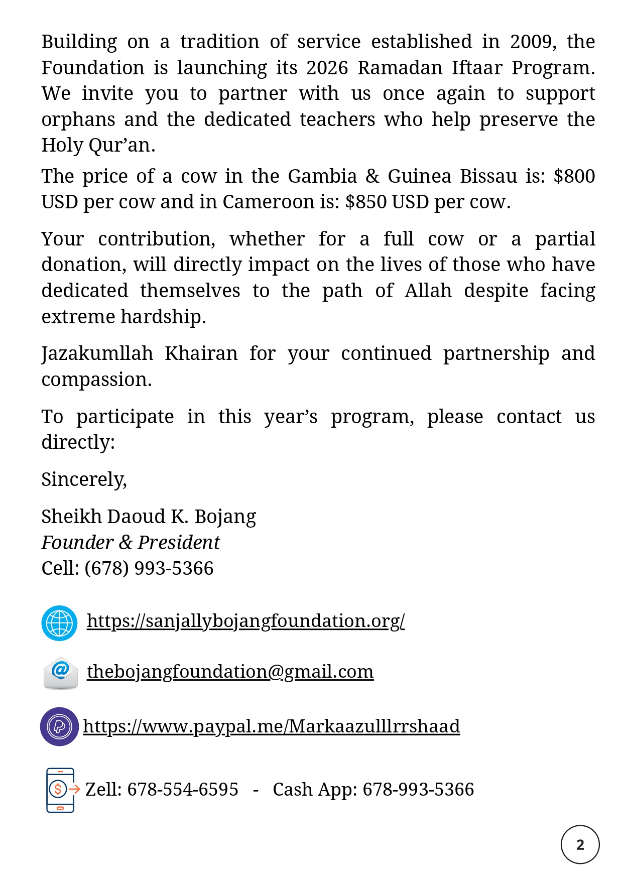 Orphan Iftaar Program Letter